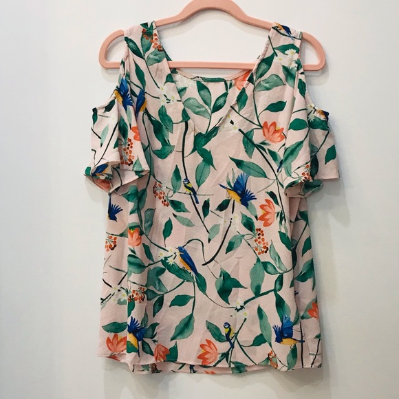 EUC C & E Floral Bird Cold Shoulder Blouse small - Picture 7 of 10